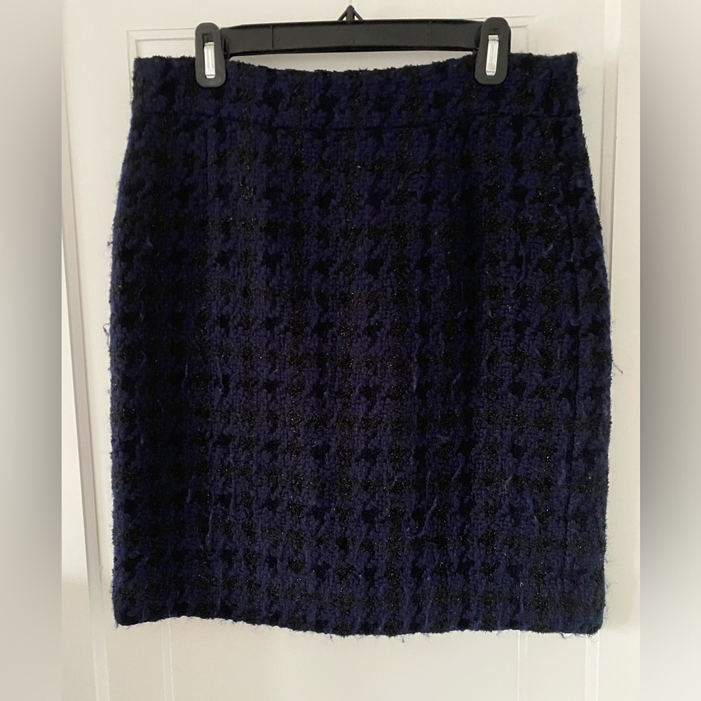 J. Crew navy and black herringbone wool-blend pencil skirt, size 10